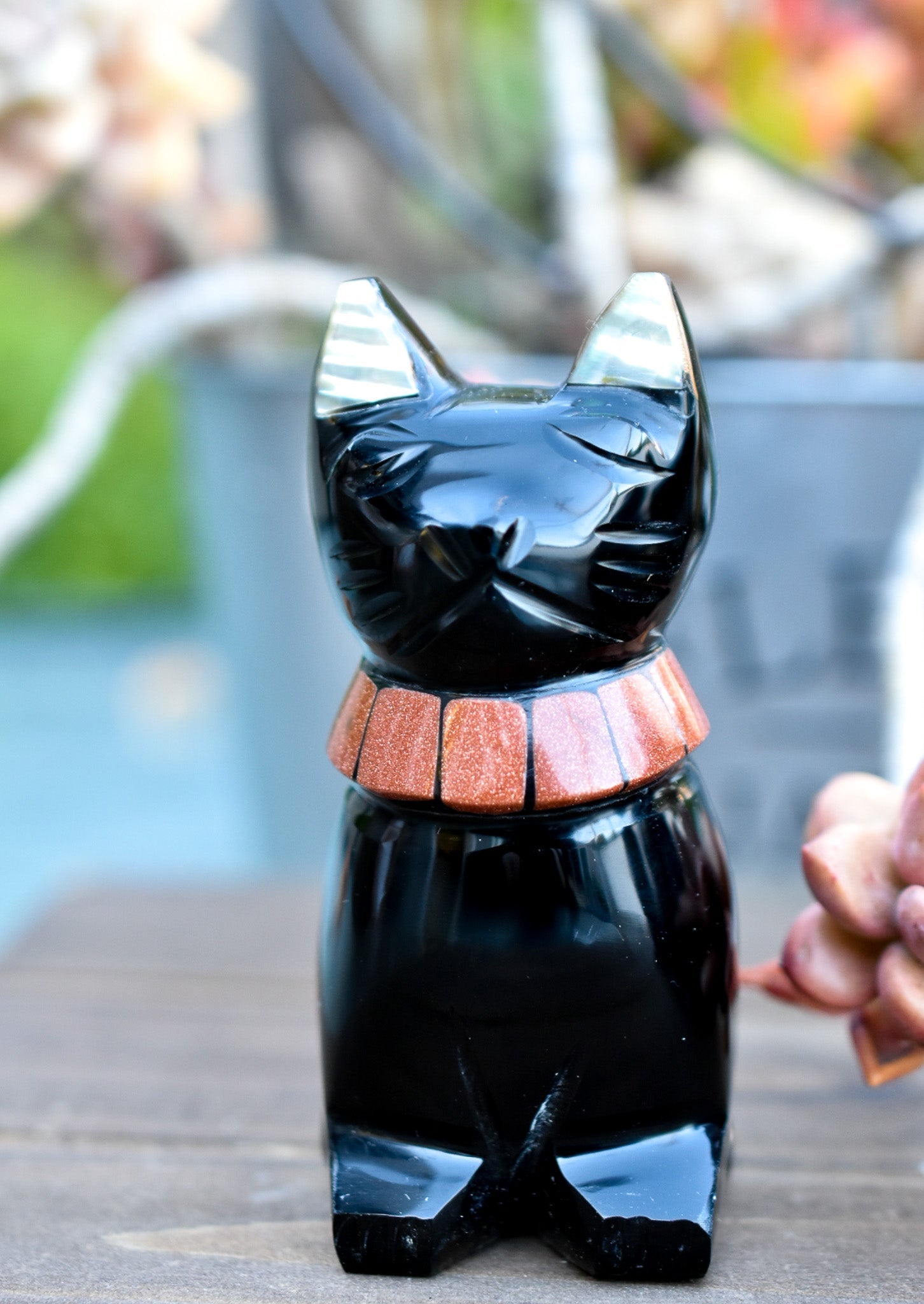 Black Obsidian Cats with Stone Collar