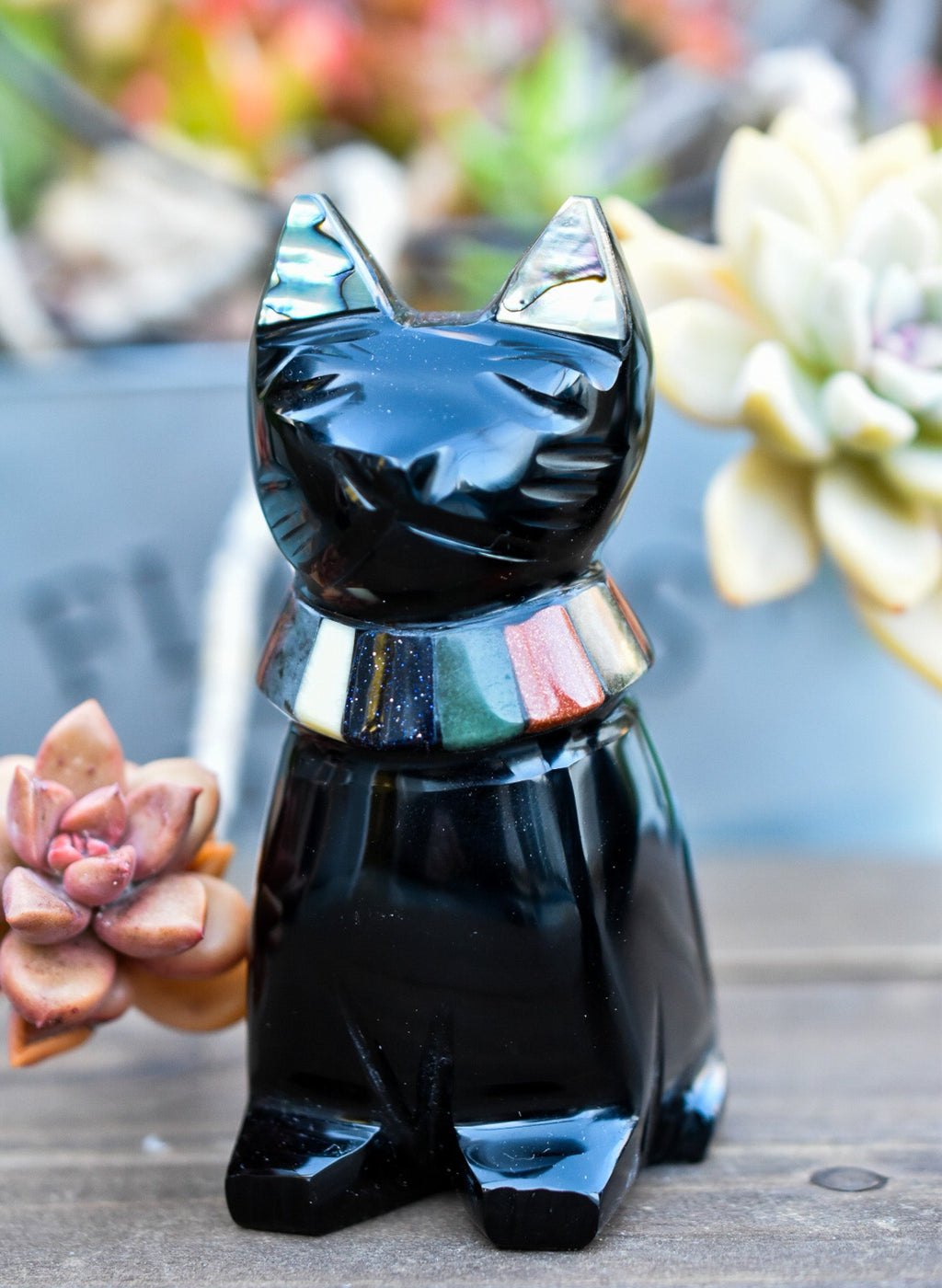 Black Obsidian Cats with Stone Collar