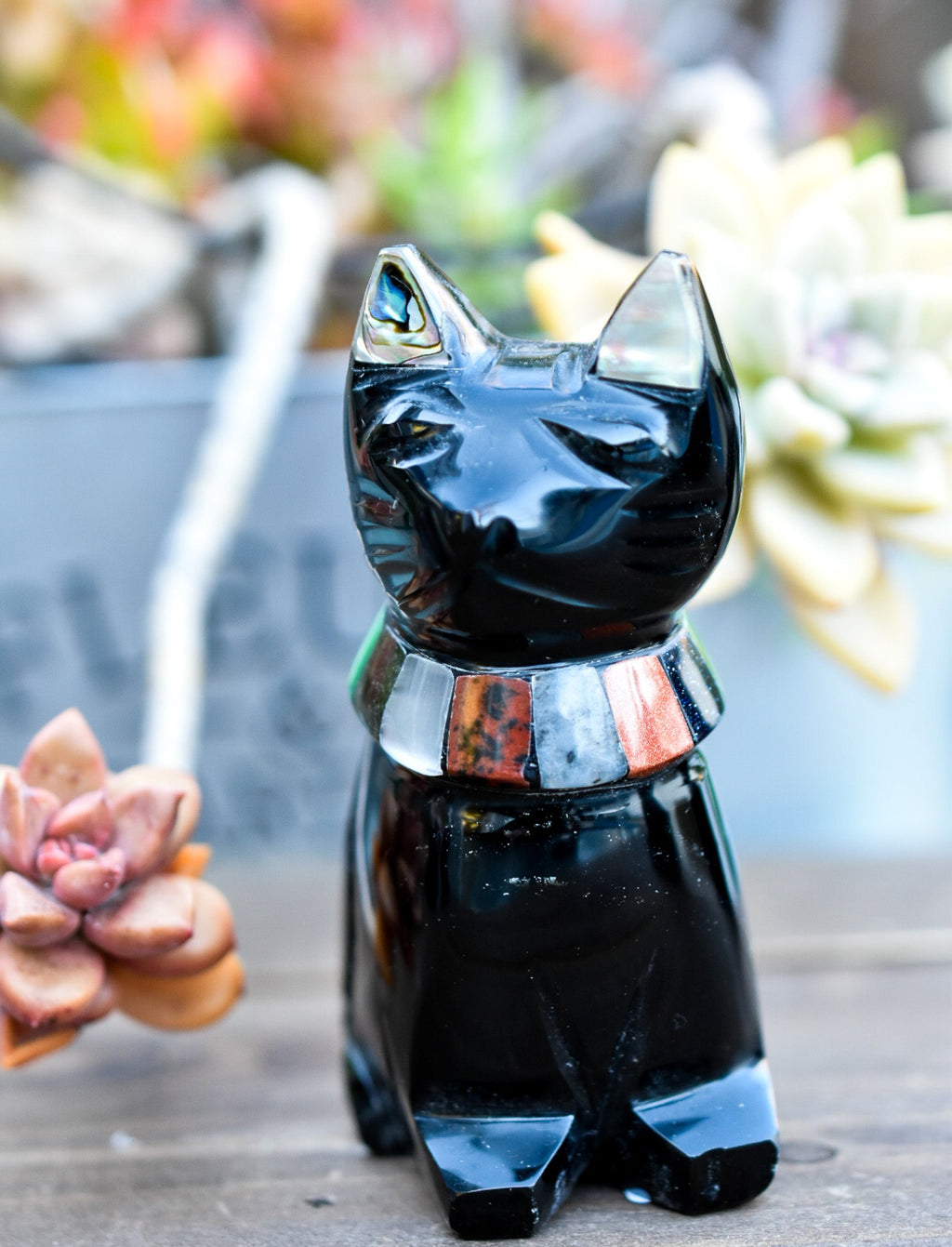 Black Obsidian Cats with Stone Collar