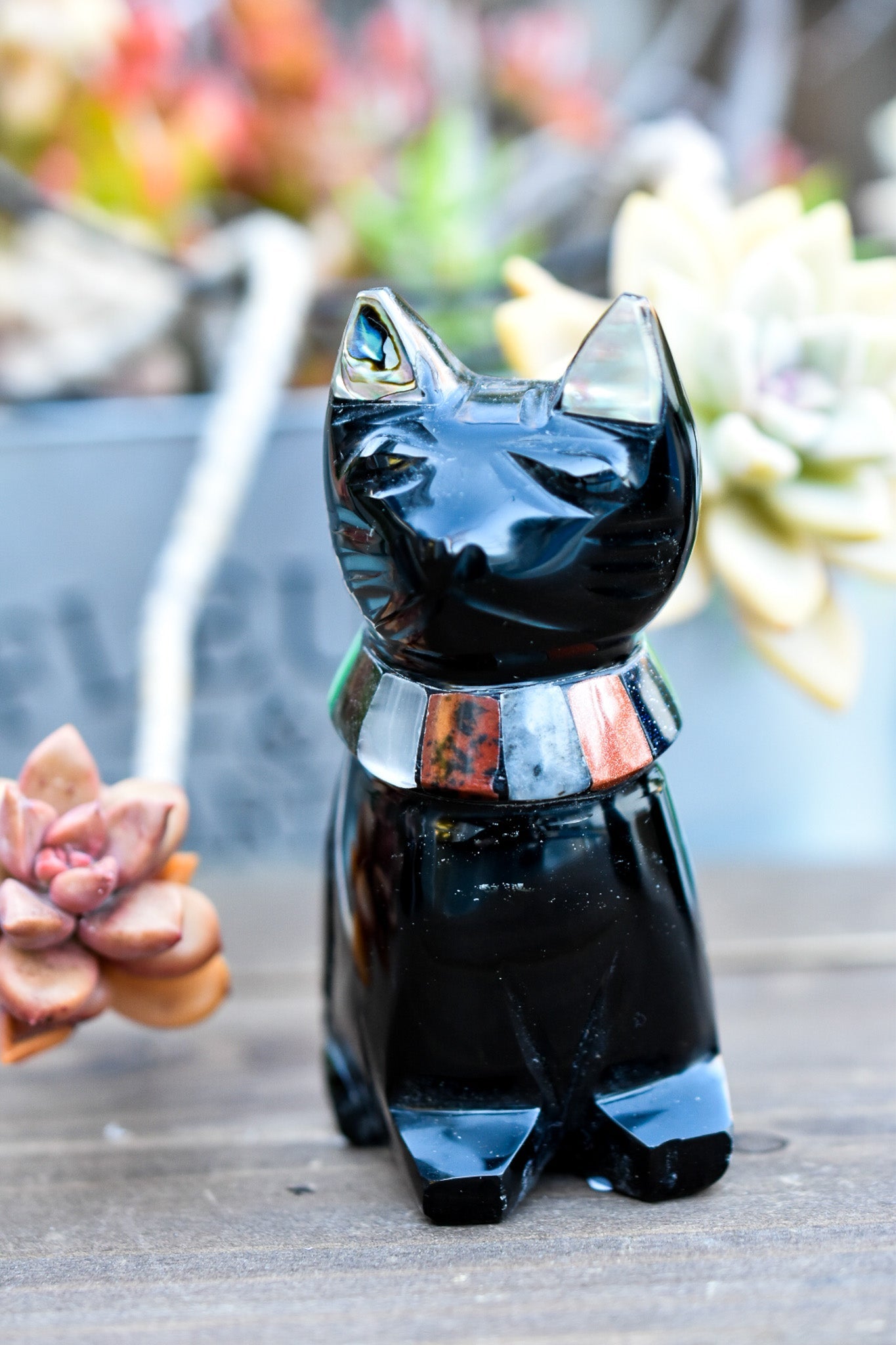 Black Obsidian Cats with Stone Collar