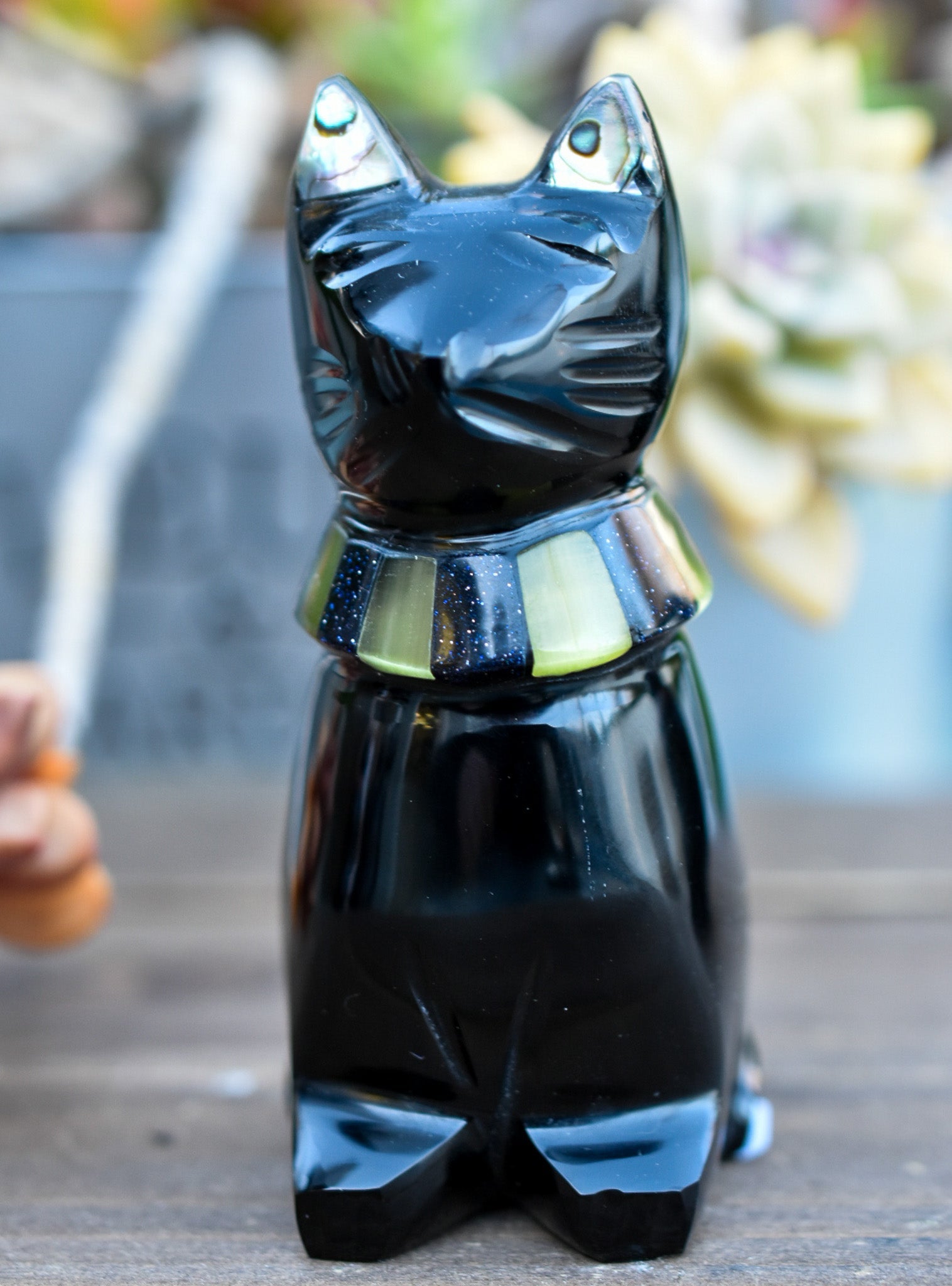 Black Obsidian Cats with Stone Collar