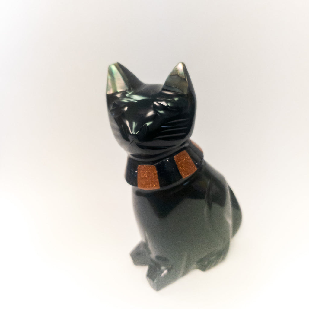 Black Obsidian Cats with Stone Collar